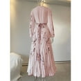 thumbnail image 4 of Women's V Neck Floral Printed Pleated Dress Long Sleeve Flowy A Line Party Maxi Cocktail Dresses Pink XXL, 4 of 7