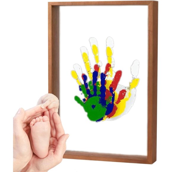 home Family Handprint Kit, Footprint Keepsake Kit - Baby Prints Photo Frame, Hand Print Kit, Transparent Sheets Kit Elegant Wooden Frame, Craft Clear Kit For After Birth Home Decoration