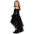 thumbnail image 5 of Girls Gothic Off Shoulder Party Dress, Lace Long Sleeve Corset High Low Tulle Dress, Halloween Christmas Witch Role Play Costume Dress Birthday Holiday Daily Wearfor Girls Ages 7-12, 5 of 8