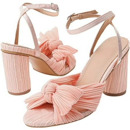 

High Heels For Women Sexy-Women s Chunky High Heels Dress Sandals Peep Toe Ankle Strap Wedding Party Evening Shoes For Women Bride Pink Size 7