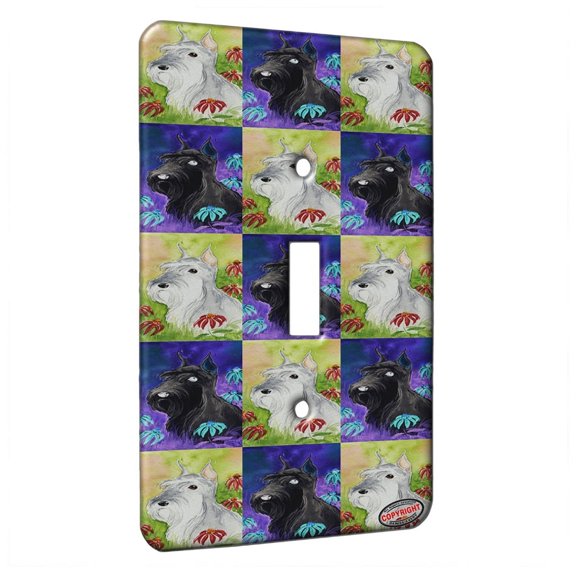 KuzmarK™ Single Gang Toggle Switch Wall Plate - Miniature Schnauzer Pattern Art by Denise Every