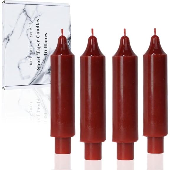 Burgundy Short Taper Candles for Christmas Unscented Dripless Candlesticks for Home Decor, Wedding, Parties and Special Occasions,6 inch,Set of 4