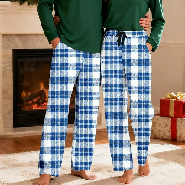 Pantalones de pijama largos para hombre, informales, con estampado a cuadros, holgados, deportivos, elásticos, rectos, vintage, con bolsillos