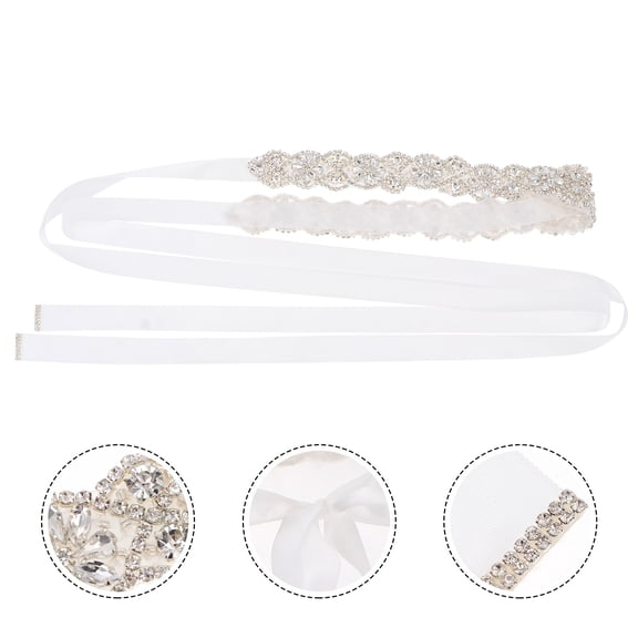 LEORX 1Pcs Luxury Bride Waistband Rhinestone Belt for Formal Dress Women White