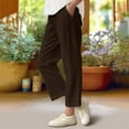 thumbnail image 2 of ZACPNCV Pants for Girls Summer Casual Loose Cotton Linen Straight Wide Leg Drawstring Elastic Waist Solid Cropped Pant Brown 14-15 Years, 2 of 8