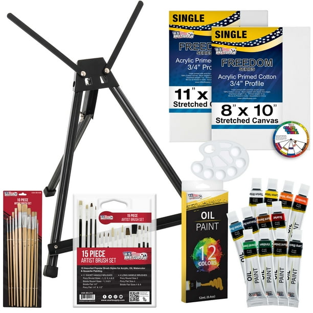 U.S Art Supply 42Piece Oil Painting Set with Aluminum Tabletop Easel