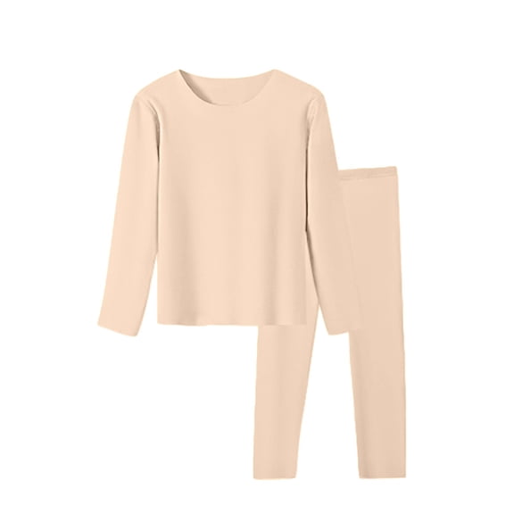 CPNG Children's Boys Girls Thermal Underwear Autumn Winter Base Layer Round Neck Heated Autumn Clothes and Long Trousers Set(Light Yellow,18-24 Months)