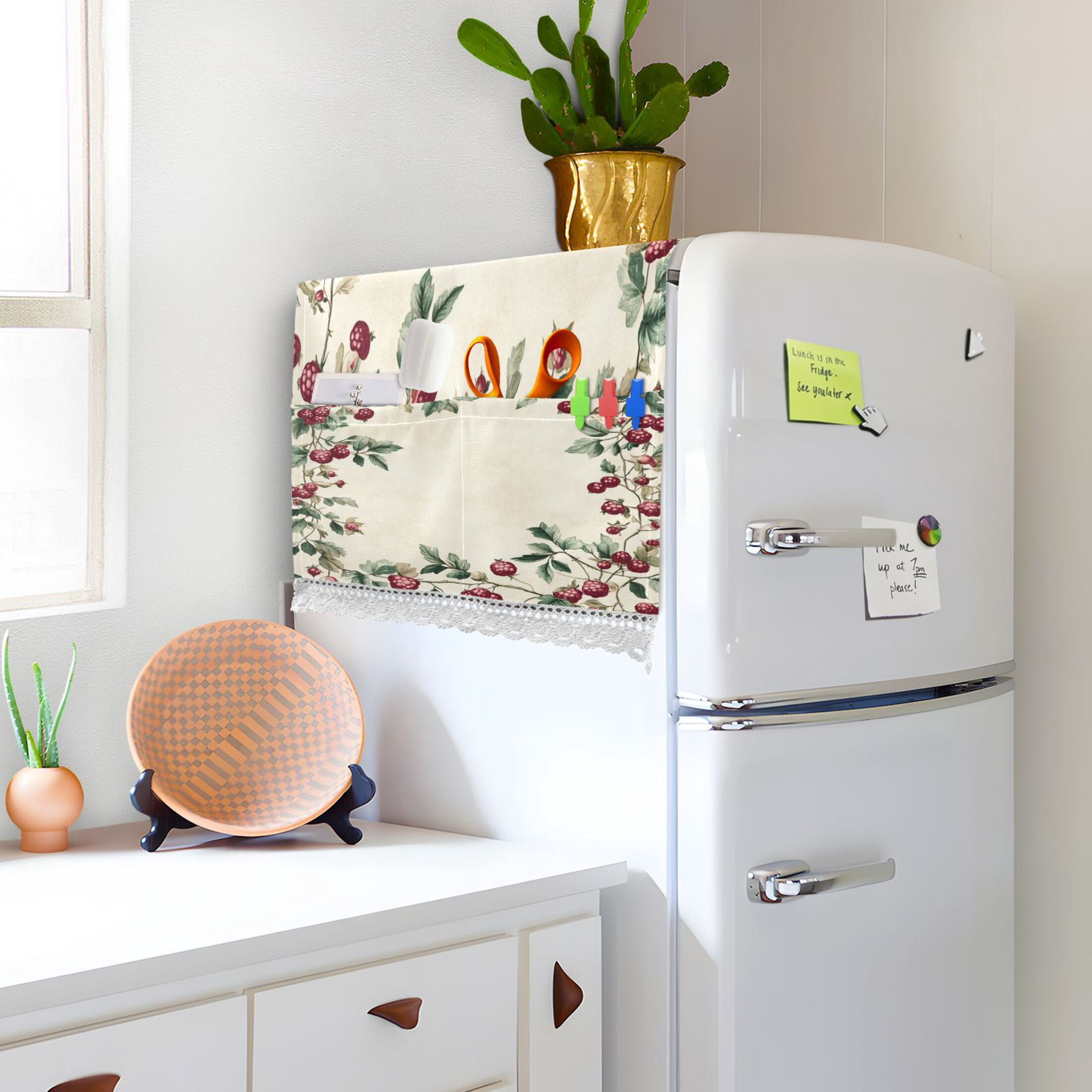 Mulberry PatternWasher and Dryer Covers Dust-Proof and Oil Resistant Fridge Cover with 4 Storage Pockets Washing Machine Top Cover for Laundry Kitchen Home 51.2 x 22 In