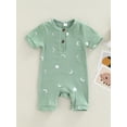 thumbnail image 2 of Franhais Infant Baby Summer Jumpsuit, Knit Ribbed Cartoon Moon Prints Romper Short Sleeve O-neck One-Piece Clothes, 2 of 8