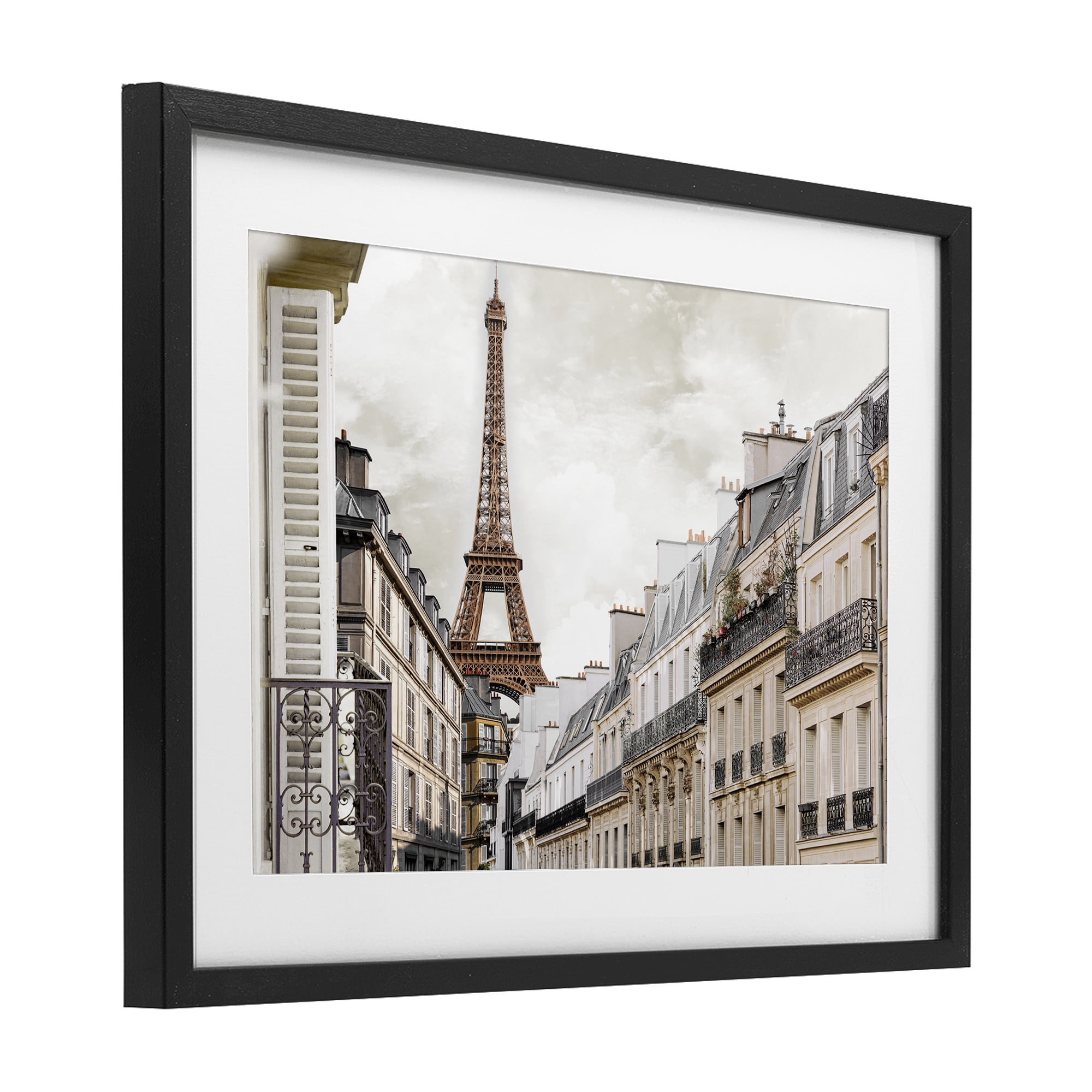 Stupell Industries Eiffel Tower Through Parisian Balconies Black Framed Print Under Glass, design by CAD Designs