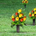 thumbnail image 4 of Gytml Artificial Rose Bouquet Long Lasting Fake Silk Grave Memorial Flowers, Sympathy Funeral Cemetery Flower Gift For Loved Ones Tombstone Outdoor Decor(Orange-42Cm), 4 of 6