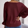 thumbnail image 4 of YUGYXL Womens Fall Sweaters Cable Knit Square Neck Lantern Sleeve Casual Loose Cute Vintage Pullover Top Trendy Clothes Wine L, 4 of 8
