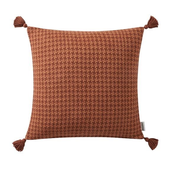 (2 pack) Beautiful Tonal Houndstooth Cotton Decorative Pillow with Tassels by Drew Barrymore, 22" x 22", Rust