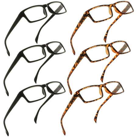 FIORE Reading Glasses 1.25 | 6 Pack of Readers for Men and Women | 3 Black & 3 Tortoise