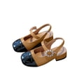 thumbnail image 2 of SGFCWSX Girls Dress Shoes Mary Jane Slingback Pearl Decor Closed Toe Low Heel Patent Leather Party Wedding Shoes Khaki Size 1 Big Kids, 2 of 7