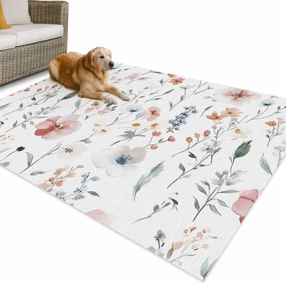 Outdoor Rug 5x8 ft Pastel Watercolor Floral Waterproof Outdoor Patio Rug Mat Non Slip Outside Area Rugs Carpet for RV,Camping,Porch,Deck,Pool,Balconybackyard,Rustic Spring