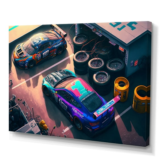 Designart Stock Car Pit Stop III Canvas Wall Art