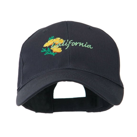 USA State Flower California Poppy Embroidery Cap - Navy OSFM