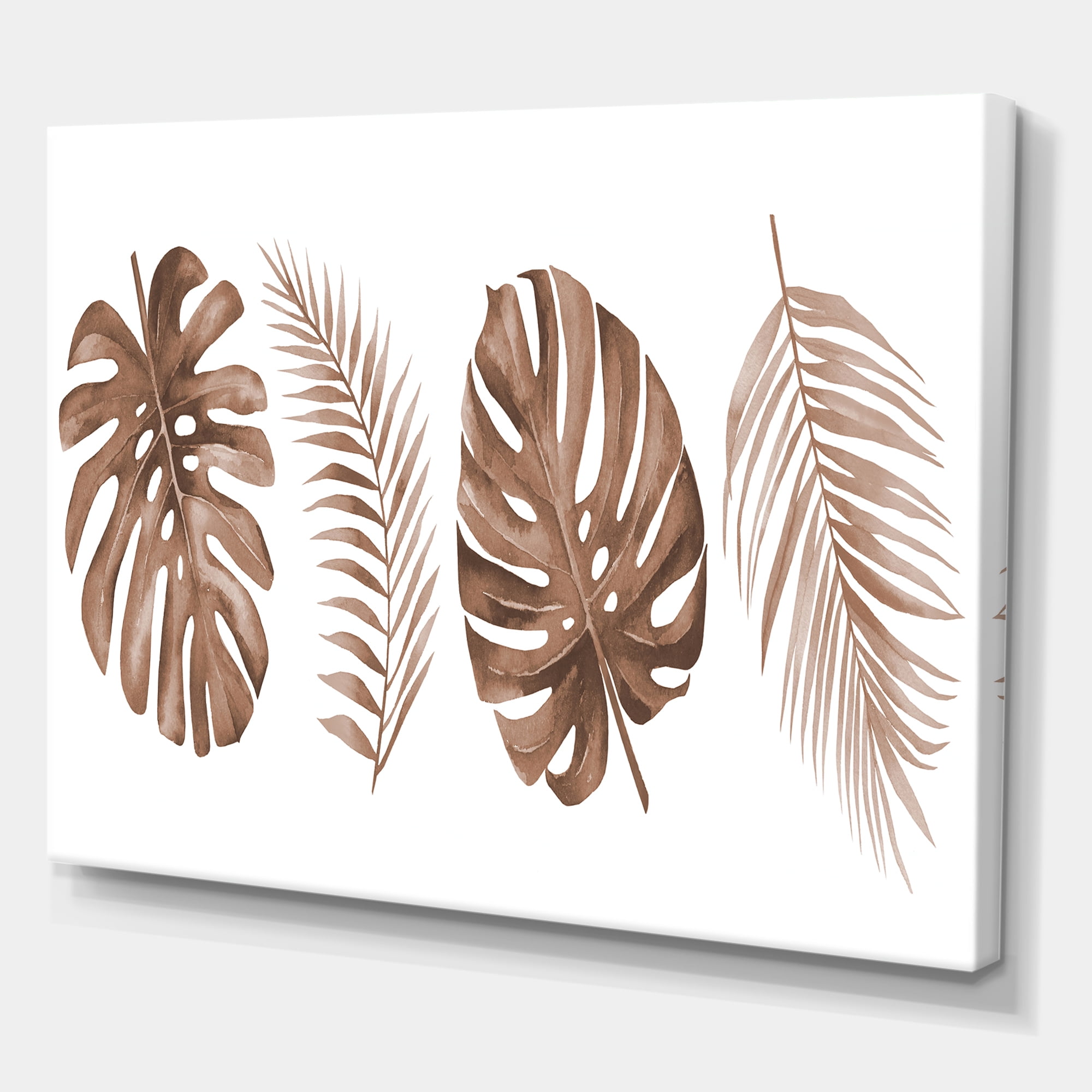 Tropical Palm and Monstera Leaf In Terracotta 32 in x 16 in Painting Canvas Art Print, by Designart