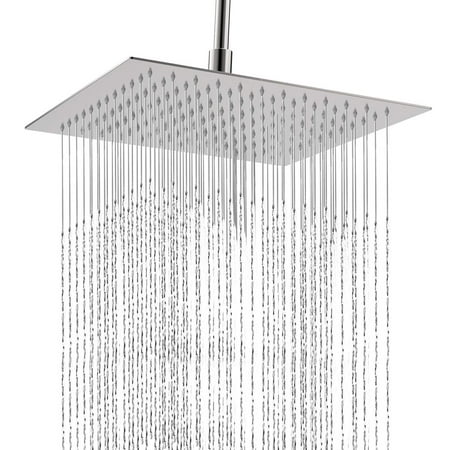 WALFRONT 12 Inches Square Rainfall Shower Head, Stainless Steel Ultra Thin Bath High Pressure Waterfall Rain Shower Head