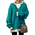 thumbnail image 1 of Innerwin Pullover Jumper Tops V Neck Ladies Sweater Work Cable Knit Comfy Knitwear Lake XXS, 1 of 9