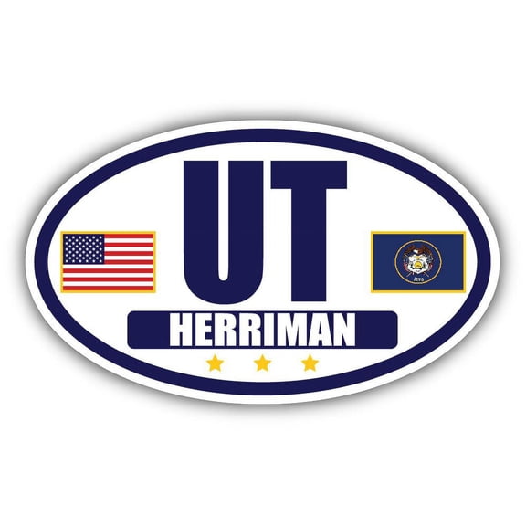 Flag of Utah / American Flag Oval 3M Vinyl Bumper Sticker Decal | Navy & Gold Herriman, UT Sticker Vinyl Decal