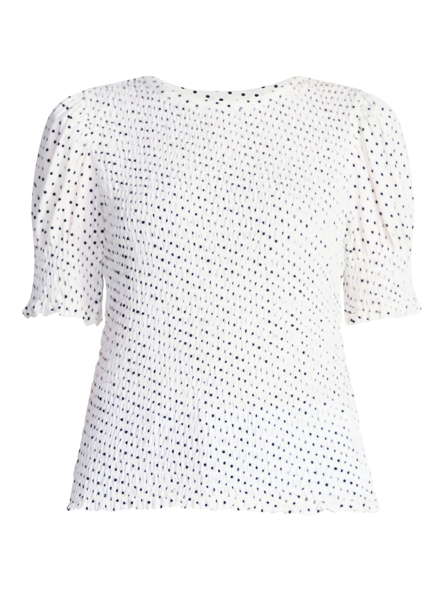 Time and Tru Women's Smocked Top with Short Puff Sleeves, Sizes XS-XXXL