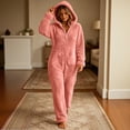 thumbnail image 3 of FAIWAD Women's Fleece Onesies Plush Hooded Jumpsuit with Pockets Soft Warm Full Zip Loungewear, 3 of 7