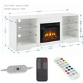 thumbnail image 3 of HICOMILA 58" Electric Fireplace TV Stand with Glass Shelves & LED Lights, Entertainment Center with 18" 3D Fireplace, Power Outlets & USB Ports for TVs up to 65",White, 3 of 7