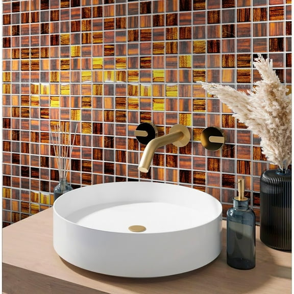 Apollo Tile   5 pack 11.3-in x 11.3-in Brown Polished and Matte Finished Glass Mosaic Tile (4.43 Sq ft/case)