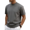 thumbnail image 2 of Men's Casual Summer Shirts Solid Breathable Knit Short Sleeve Crewneck Acrylic Tops Lightweight Tees Daily Beach Vacation | Zenithor,Gray M, 2 of 5
