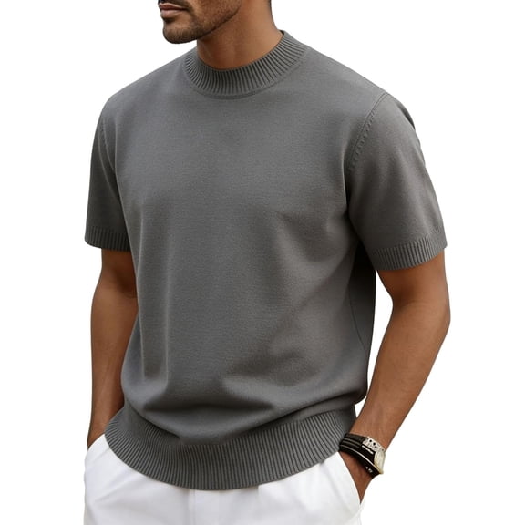 Dxzfnsa Men's Knit T Shirts Mens Lightweight Short Sleeve Crew Neck Loose Stretchy Muscle Shirts Basic Solid Color Sport Tee Tops