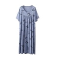 thumbnail image 2 of Nightgown for Women Cotton Long Night Gown Short Sleeve Nightdress Sleepshirt Soft Sleepwear Blue XXL, 2 of 5