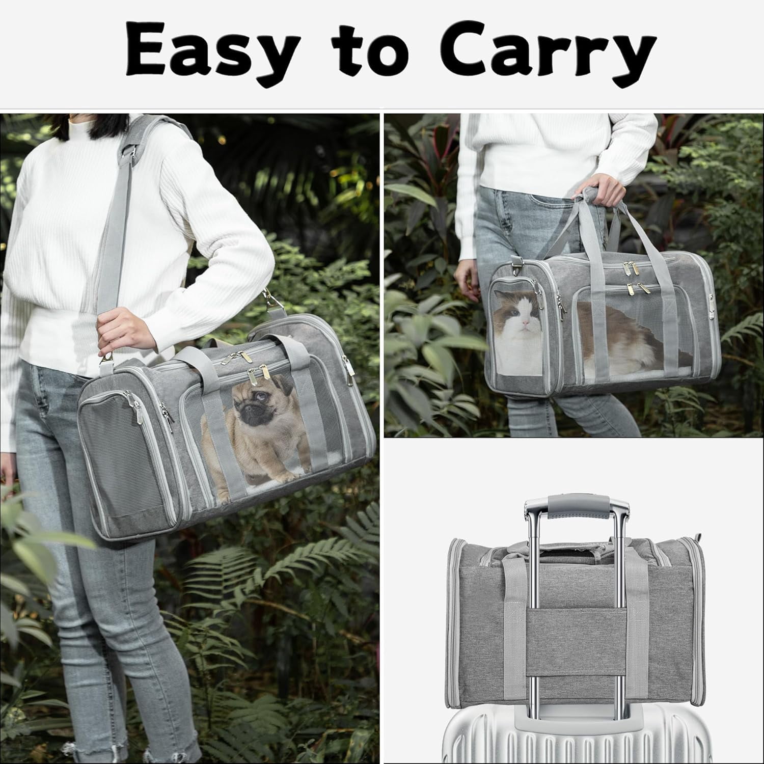 DENZUS Soft-Sided Cat/Dog/Pet Carrier, Collapsible Pets Travel Carriers for Big Cats/Small Dogs with Shoulder Strap & Removable Mat, Mesh Puppy Carry Bag, Up to 25 Lbs, TSA Airline Approved(Gray)