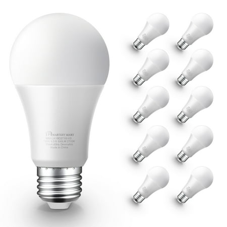 

Led Light Bulbs 9.5 Watt [60 Watt Equivalent] A19 - E26 Dimmable 2700K Soft White 800 Lumens Medium Screw Base Energy Star UL Listed by Mastery Mart (Pack of 10)