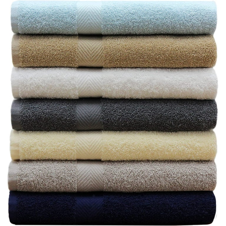 Simplicity Bath Towels Set -7 Pack- 27x52 -100% Cotton Bath Towel -  Lightweight Absorbent Soft Easy Care Quick Dry Every 