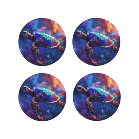 

Pofeuu Starry Sky Turtle Print Coasters for Drinks 4Pack PU Leather Coasters Bar Drink Coasters for Tabletop Protection Furniture from Damage-Round Shape