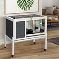 Coziwow Large Indoor/Outdoor Rabbit Hutch with Tray, Wooden Bunny Pet House, Gray