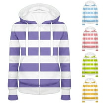 Patlollav Pntutb Women Hooded Sweatshirts,Ladie Slim Fitting Zipper Stripe Print Sweater