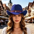thumbnail image 2 of XIAOCHA Shapeable Brim Wool Cowboy Hat for Women Solid Wide Brim Western Hat Farm Party Western Cowboy Hat,Blue, 2 of 4