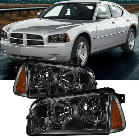 Nilight Headlight Assembly Compatible with 2006 2007 2008 2009 2010 Dodge Charger Smoke Housing Amber Reflecto Clear Lens Headlights Replacement Bumper Lamp Set Driver and Passenger Side