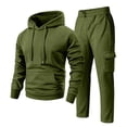 thumbnail image 2 of Mens Fleece Tracksuit Set Pullover Hoodie Straight Leg Cargo Bottoms 2 Piece Sweatsuit For Outdoor Sport And Casual Hangouts, 2 of 7