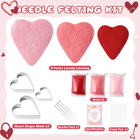 MALLMALL6 Little Hearts Mini Needle Felting Craft Kit for Beginners Doll Making Supplies
