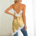 thumbnail image 5 of Women's Lace Embellished Tops Satin Spaghetti Strap Deep V Neck Tank Top Asymmetrical Hem Soft Daily Going Out Summer Camisole, #02 Champagne, S, 5 of 7