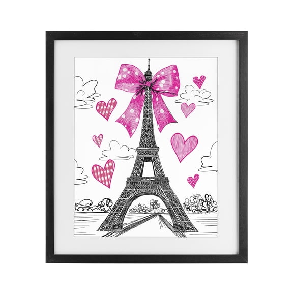 Stupell Industries Art Deco Heart Patterned Eiffel Tower Black Framed Print Under Glass, 13 x 16, by Jess Stempel