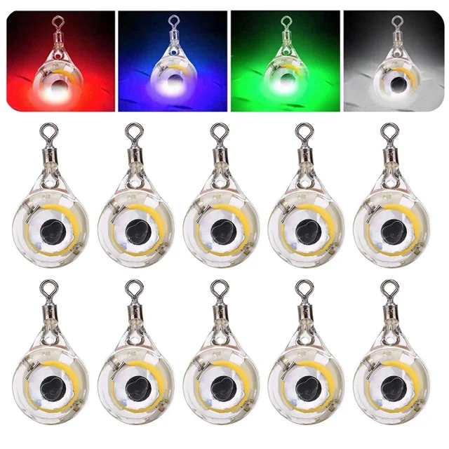 10-100PCS LED Attracting Fish Light Eye Shape Fishing Lure Light Underwater Eye Shape Fishing Squid Fishing Bait Luminous Lures Multicolor light 100PCS