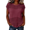thumbnail image 2 of Favoffer Women's Hollow Out Knitted Sweater Round Neck Short Sleeve Mesh Hole Breathable Pullover Loose Casual Daily Summer Top, 2 of 5