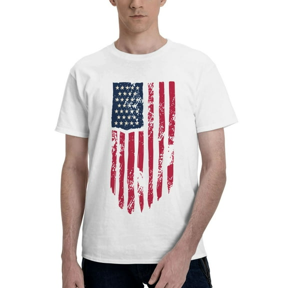 Men USA flag Grunge Style T-Shirt Premium 100% Cotton Short Sleeve T Shirt Tee Crew Neck Casual Tshirt Tee