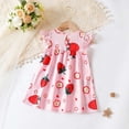 thumbnail image 3 of Kids Girl A-line Summer Dress, 9-12M Girl Cute Strawberry Print Lace Sleeve Party Dress, Soft Casual Sundress,Pink, 3 of 7