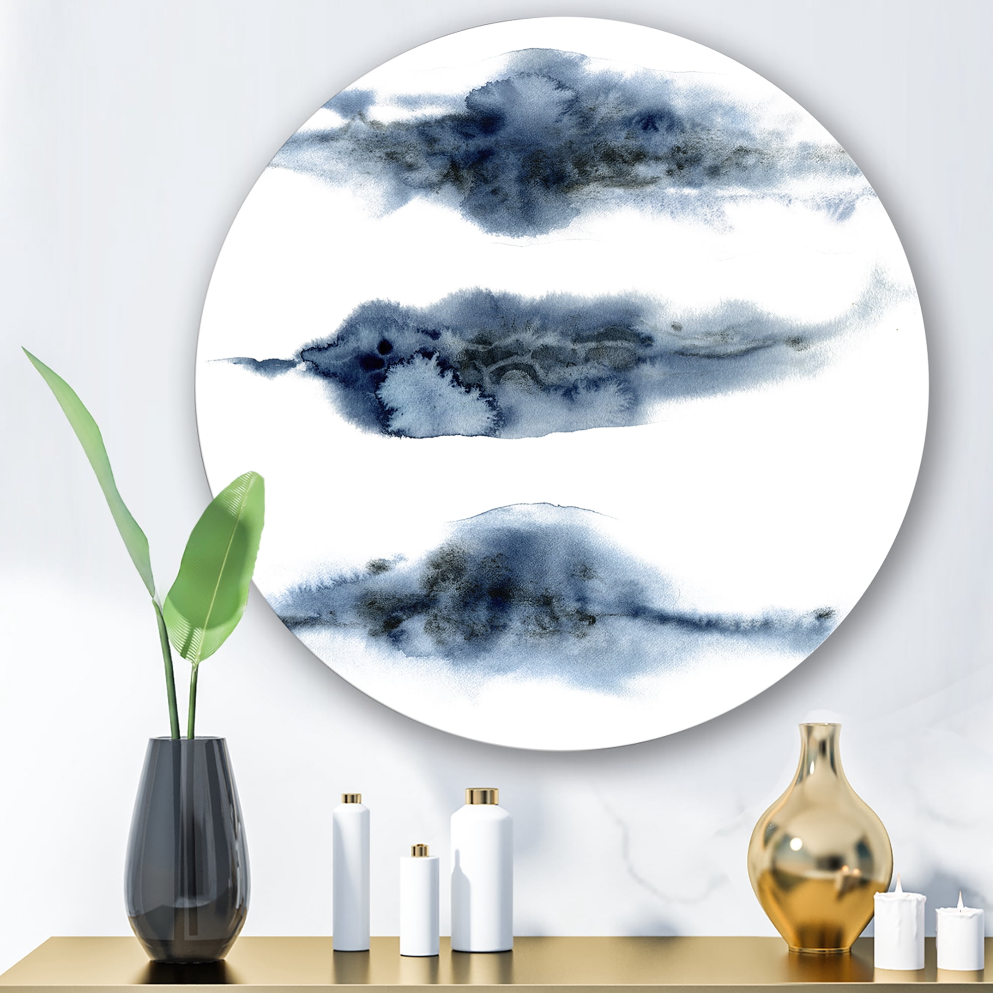 Designart 'Abstract Of Clouds Dark Blue Colored V' Modern Circle Metal Wall Art 23x23 - Disc of 23